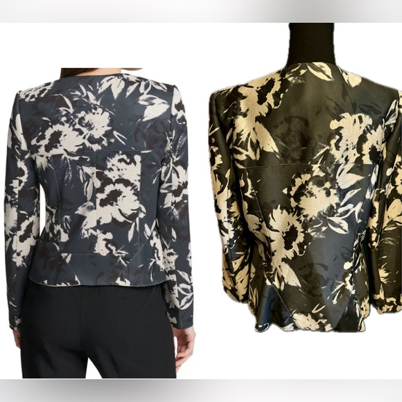 DKNY sz 12 Black & Gray Floral Jacket - Picture 2 of 11